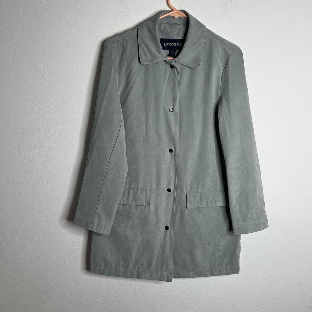 London Fog Trench Coat with Flap Pockets Gray Size XS
